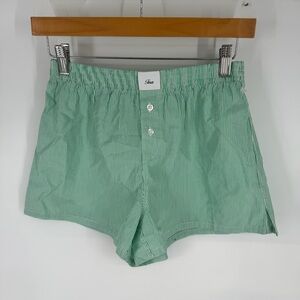 TNA Green Pinstripe Boxer Shorts Model-Off-Duty Cool Girl Streetwear XS